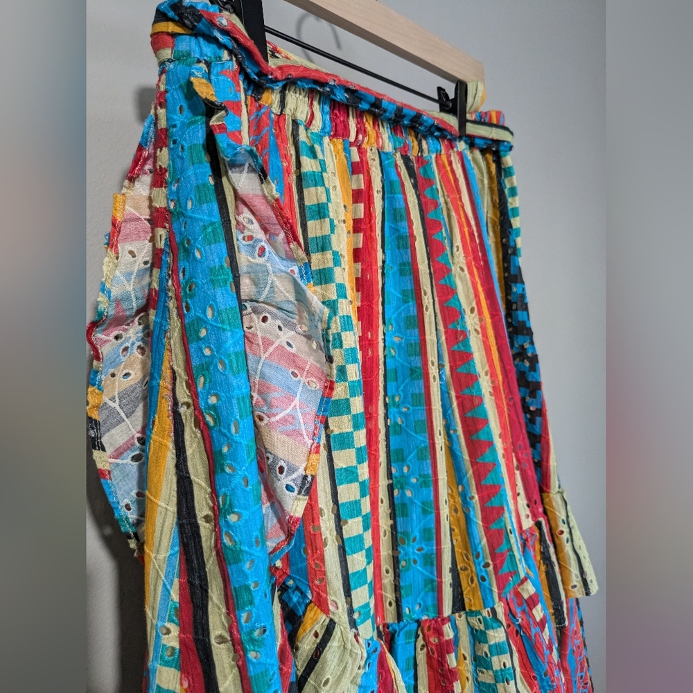 Anthropologie Verb Rainbow Vertical Stripe Ruffle Wrap Skirt M - Picture 13 of 16